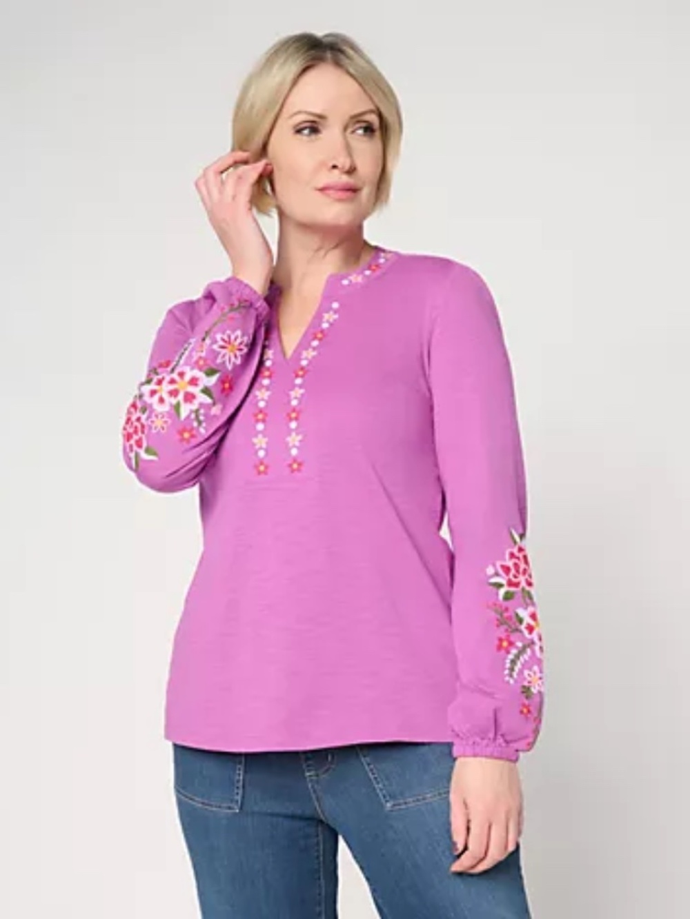 Belle Boho by Kim Gravel Artisan Threads Embroidered Top, Orchid Sz L a719952